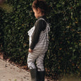 knit ruffle jumpsuit | heather stripe