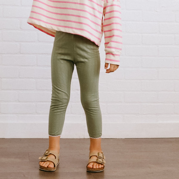 slim leggings | sage pointelle with lace